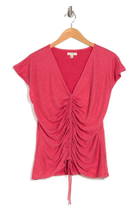 Maxstudio Center Shirred Short Sleeve T-shirt In Red