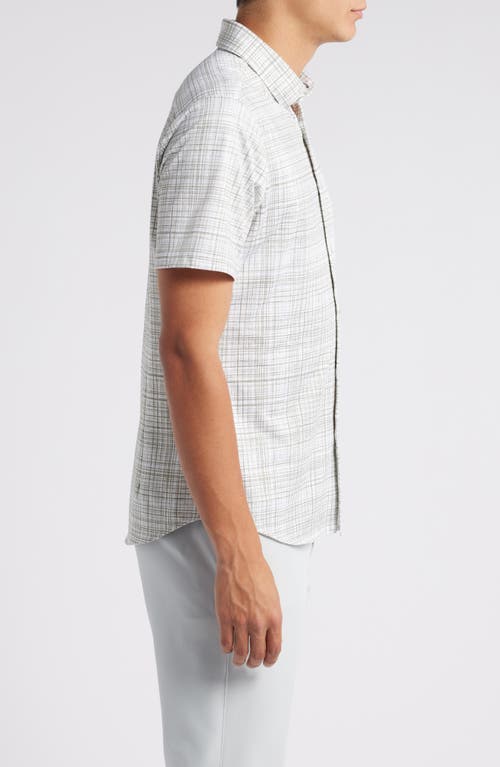 Shop Mizzen + Main Mizzen+main Halyard Short Sleeve Performance Knit Button-up Shirt In Sea Spray Breezy Plaid