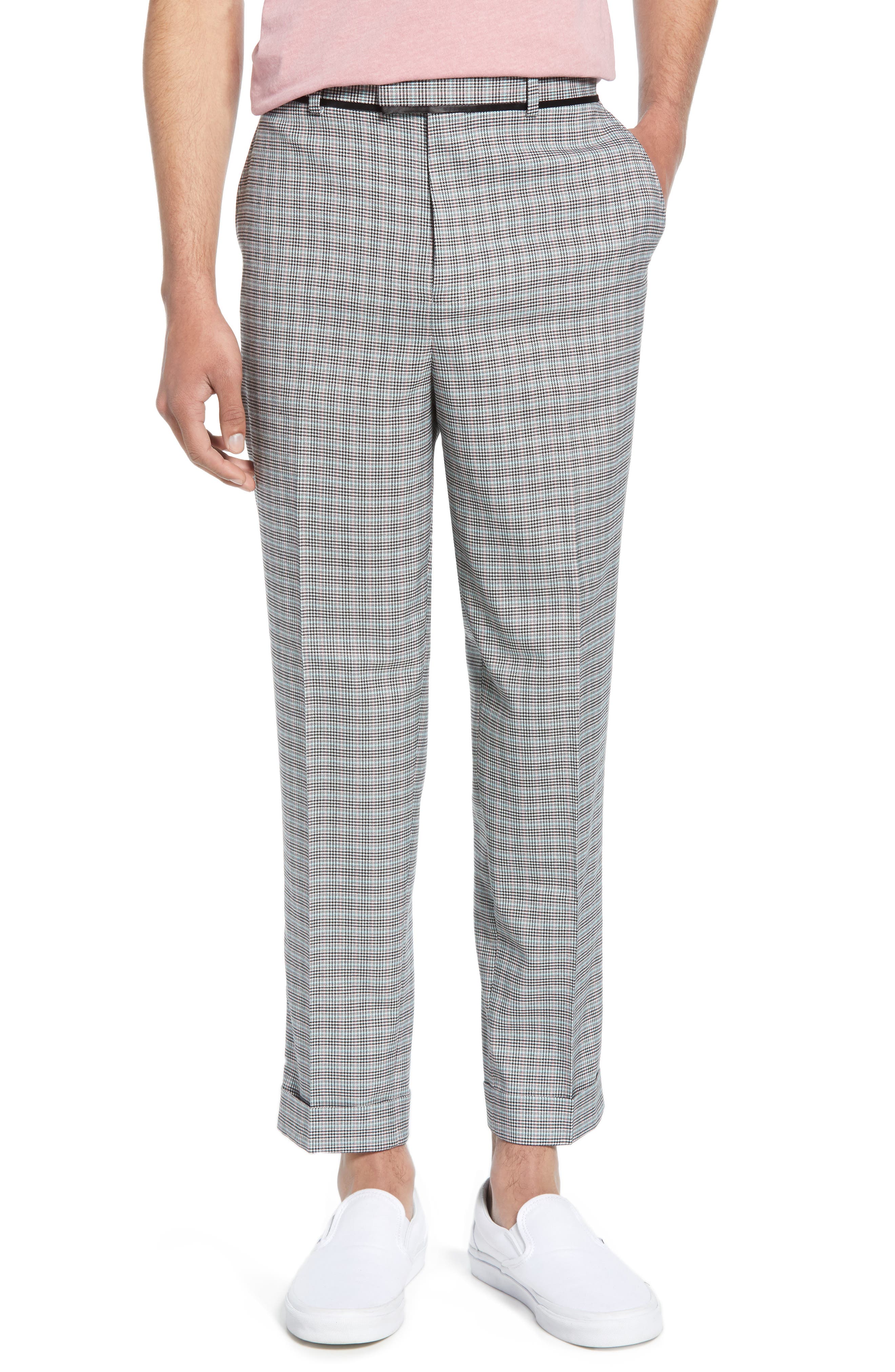 grey check skinny fit trousers