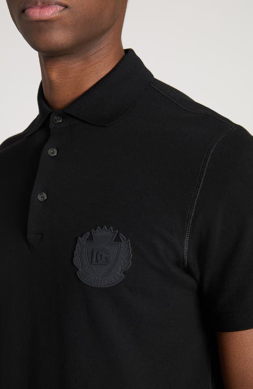 Shop Dolce & Gabbana Dolce&gabbana Logo Crest Cotton Piqué Knit Polo In N0000 Nero