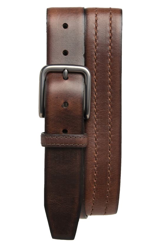 Boconi Topstitched Leather Belt In Dark Brown
