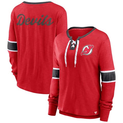 Women's Fanatics Branded Red New Jersey Devils Effervescent Exclusive Lace-Up Long Sleeve T-Shirt