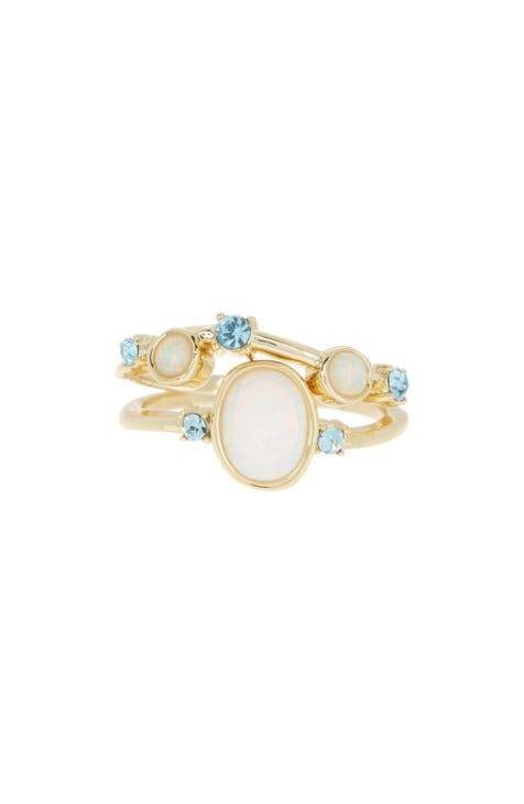 Set of 2 Imitation Opal & Crystal Stackable Rings