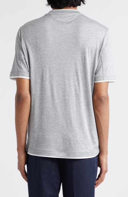 Shop Brunello Cucinelli Tipped Silk & Cotton T-shirt In Cnz17 Grigio/off White