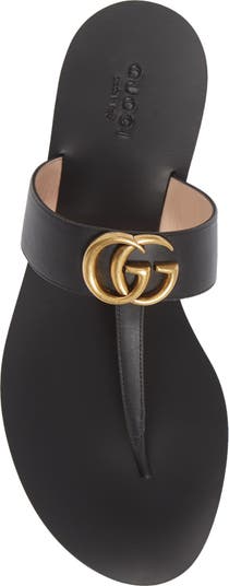 NWOT Gucci GG T-Strap Thong Sandals Black Leather Shoes Women's Size 35 EU  $590