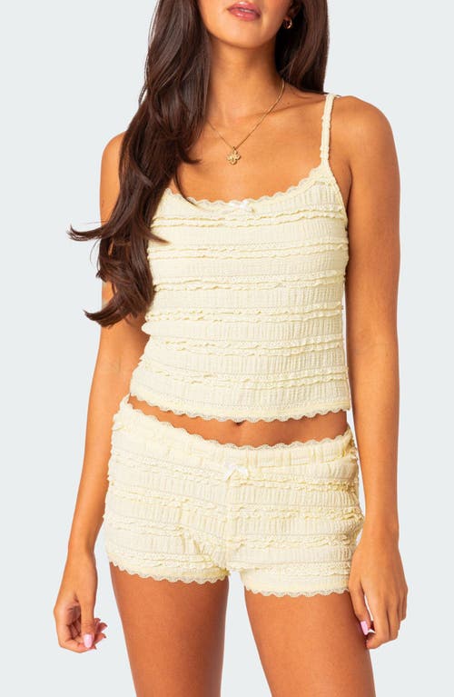 EDIKTED Lucy Ruffled Lace Crop Camisole Yellow at Nordstrom,