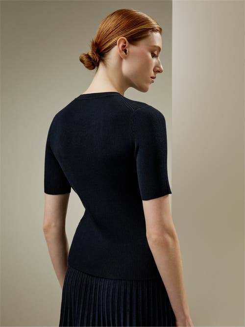 Lilysilk Essential Silk Knit Top In Navy Blue