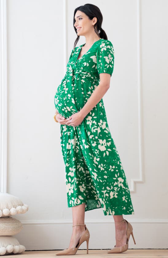 Seraphine Women's Maternity Midi Length Maternity-to-nursing Wrap Dress In Green Print