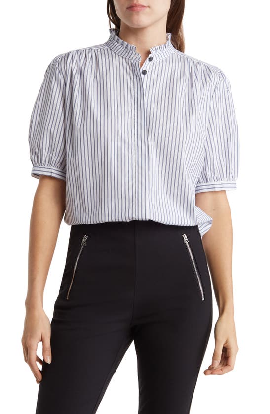 Rag & Bone Jordan Stripe Short Sleeve Cotton Shirt In Blue