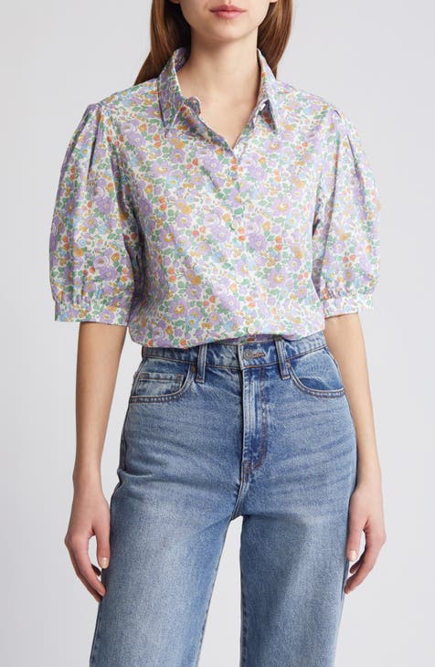 Floral Puff Sleeve Cotton Shirt (Nordstrom Exclusive)