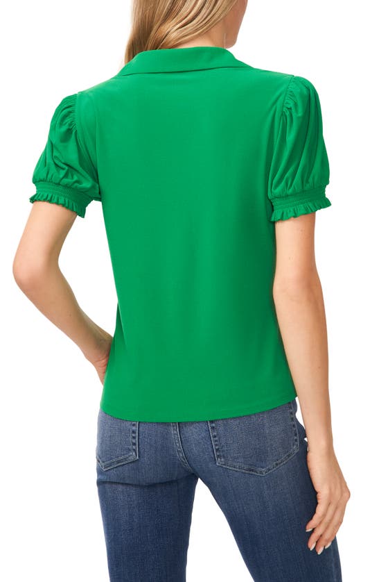 Cece Puff Sleeve Point Collar Knit Top In Lush Green