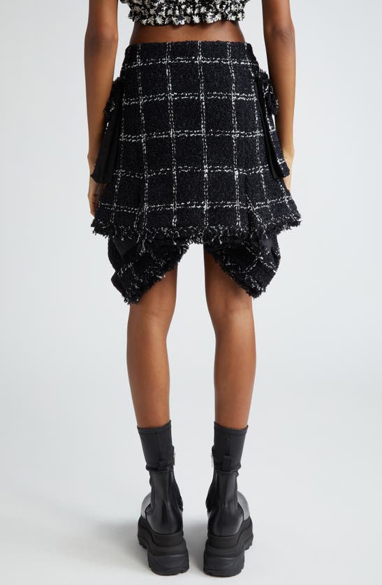 Shop Sacai Plaid Asymmetric Hem Tweed Wrap Skirt In Black