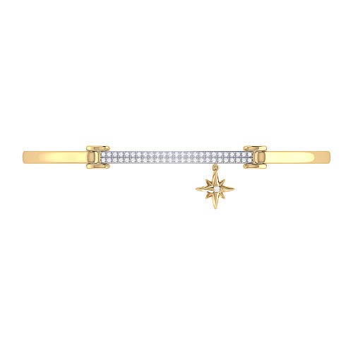 Shop Luvmyjewelry Little North Star Sterling Silver Diamond Bar Bangle In 14kt Gold Vermeil On Sterling