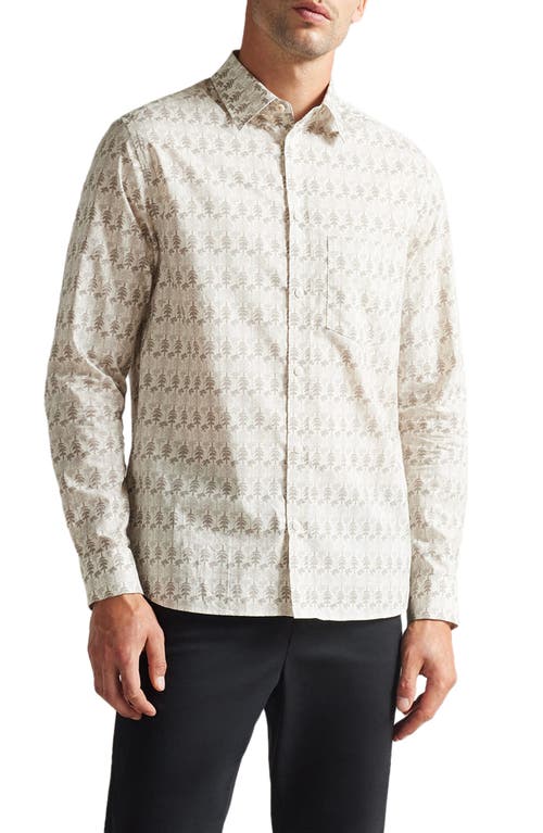 Ted Baker London Temple Tree Print Button-Up Shirt in Natural at Nordstrom, Size 7