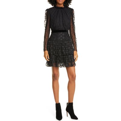 Saloni Ava Jacquard Dot Long Sleeve Minidress, Black