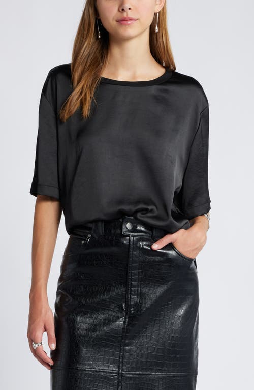 Open Edit Crewneck Satin T-shirt In Black
