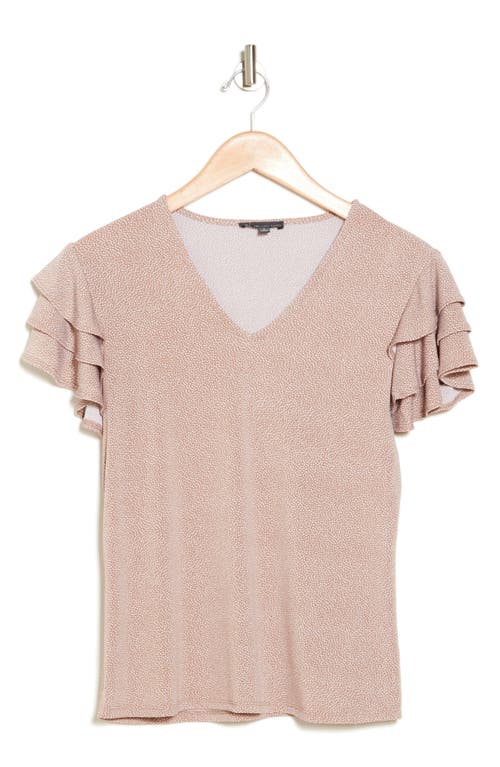 Shop Adrianna Papell Flutter Sleeve Top In Cocoa/ivory Micro Dot