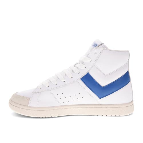 Pony Mens M-pro High Genuine Leather And Suede Premium Lace Up Athletic Sneaker Shoe In White/blue/off White