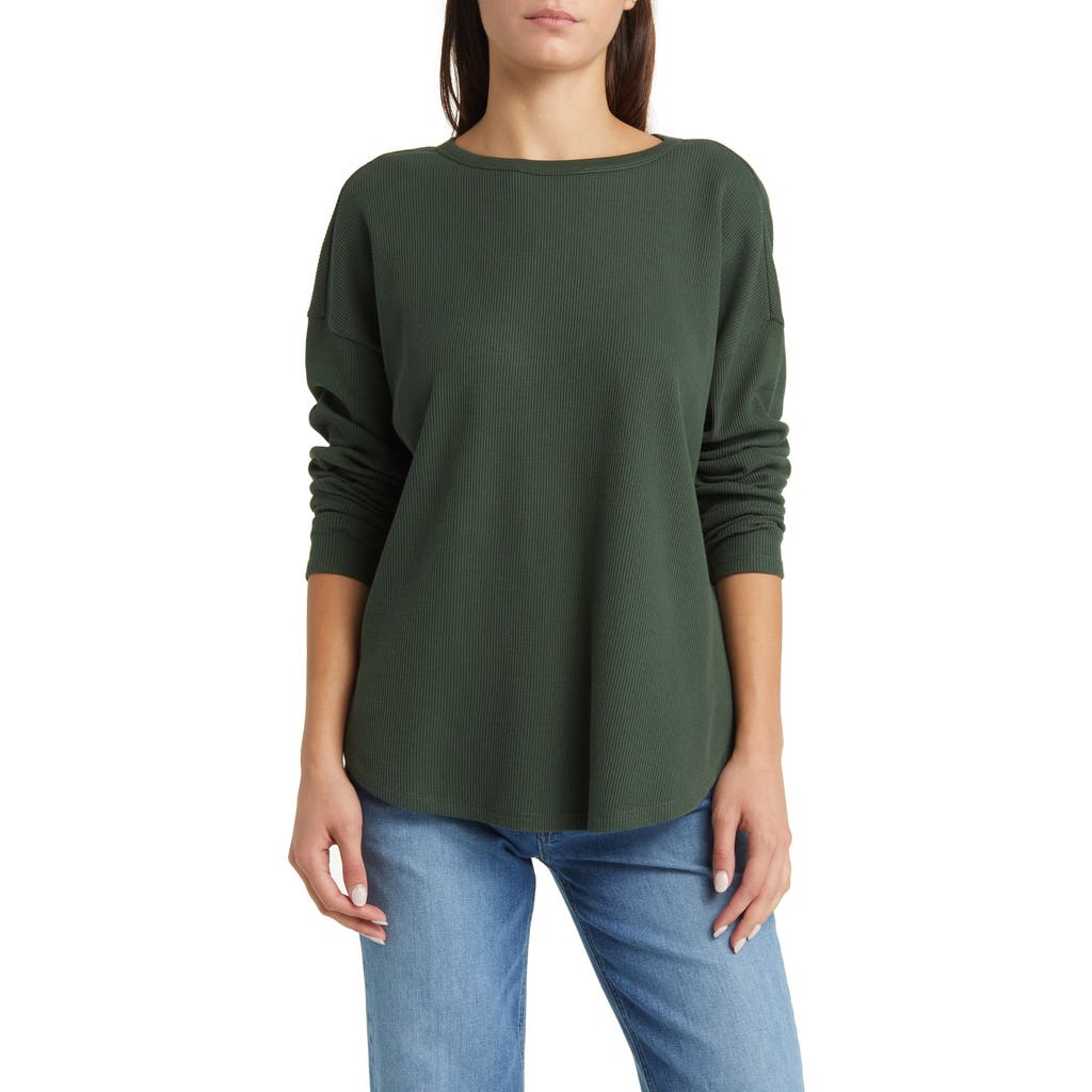 Treasure & Bond Oversize Organic Cotton Blend Thermal Knit Top in Green Wood