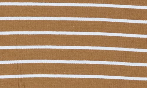Shop Max Studio Stripe Crinkle Cuff Curve Hem Top In Cork/white Stripe