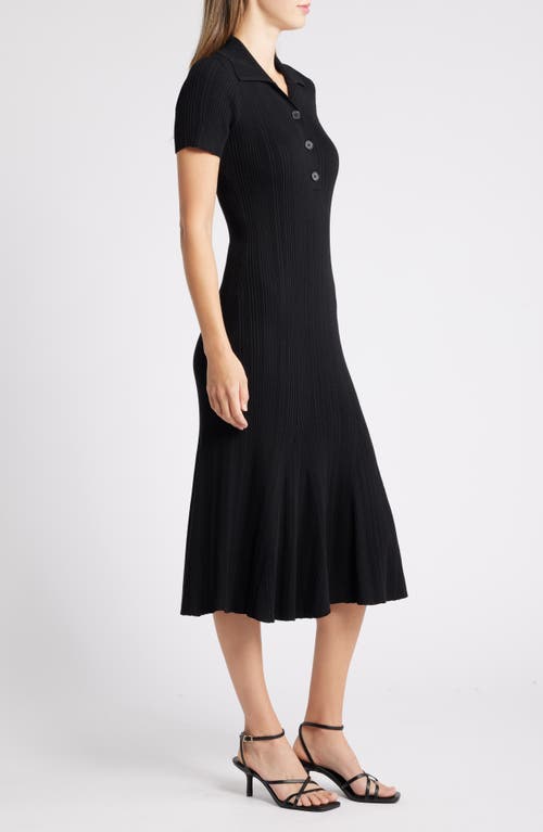 Shop Julia Jordan Rib Short Sleeve Midi Sweater Dress In Black