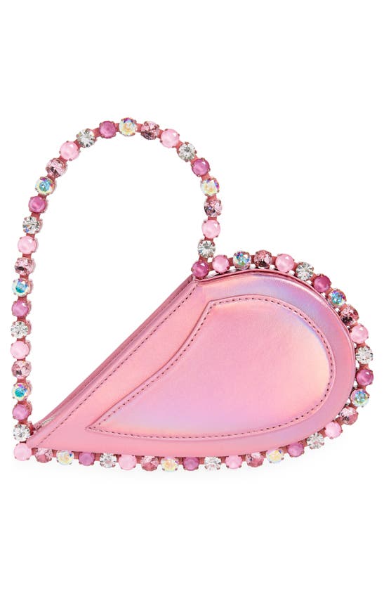 Shop L'alingi Love Heart Hologram Leather Crystal Top Handle Bag In Candy