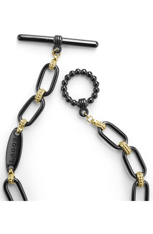 Shop Lagos Signature Caviar Ceramic Link Bracelet In Black/gold