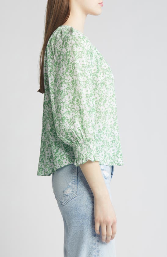 Shop Rails Mariah Floral Print Smocked Linen Blend Top In Green Texture Floral