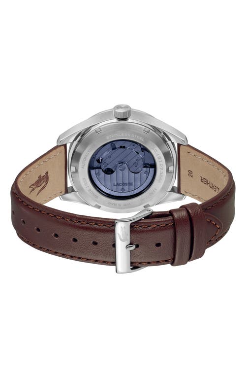 Shop Lacoste Boston Automatique Leather Strap Watch, 40mm In Blue