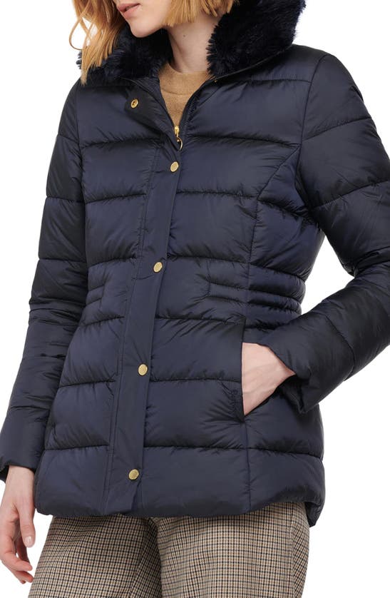 Barbour Fort Martine Faux Fur Puffer Jacket In Navy