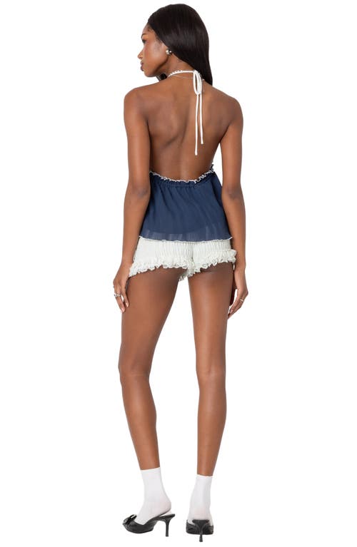 Shop Edikted Pleated Split Front Halter Top In Navy