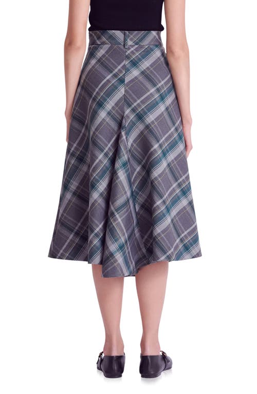 English Factory Plaid A-line Midi Skirt In Grey/green