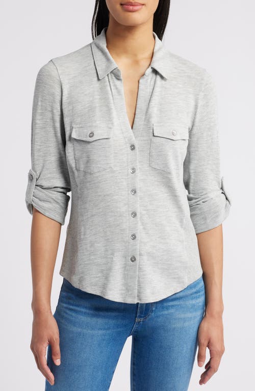 Shop Caslonr Caslon(r) Roll Tab Knit Shirt In Grey Heather