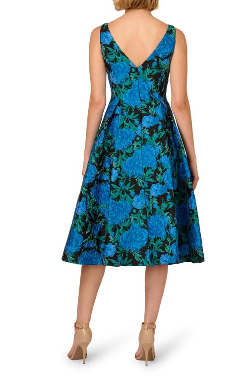 Shop Adrianna Papell Floral Jacquard A-line Cocktail Dress In Blue Green