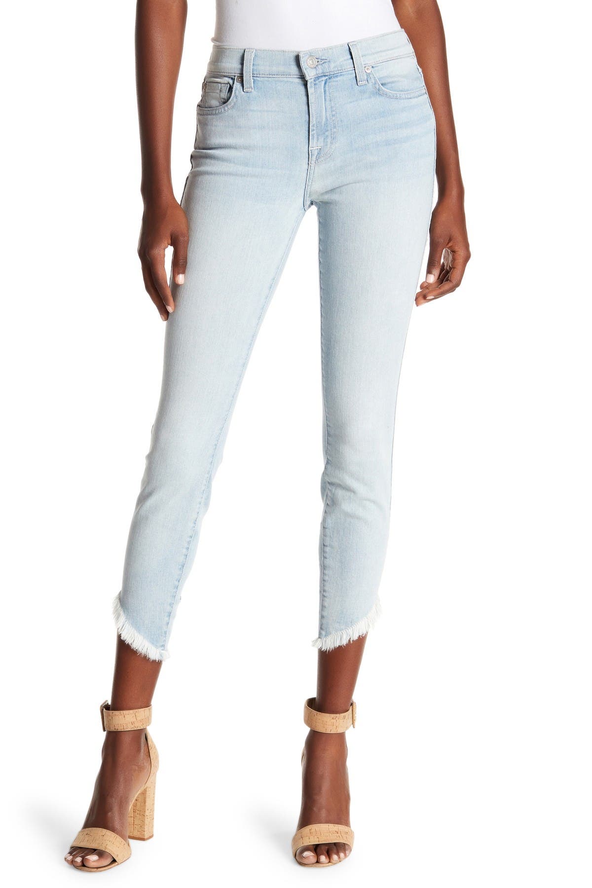 light wash frayed hem jeans