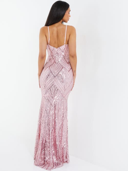 Shop Quiz Sequin V Neck Strap Fishtail Maxi Dress In Pink