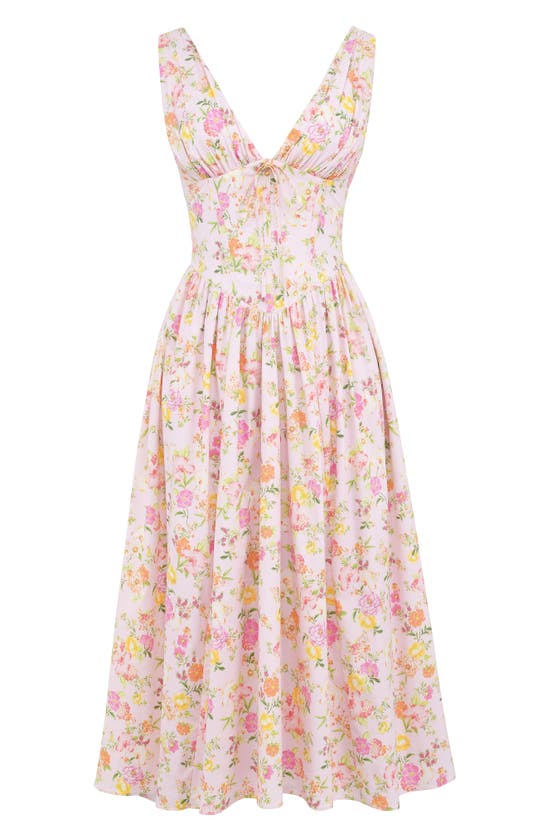 House Of Cb Emmelina Sleeveless Stretch Poplin Midi Dress In Pink Floral Print