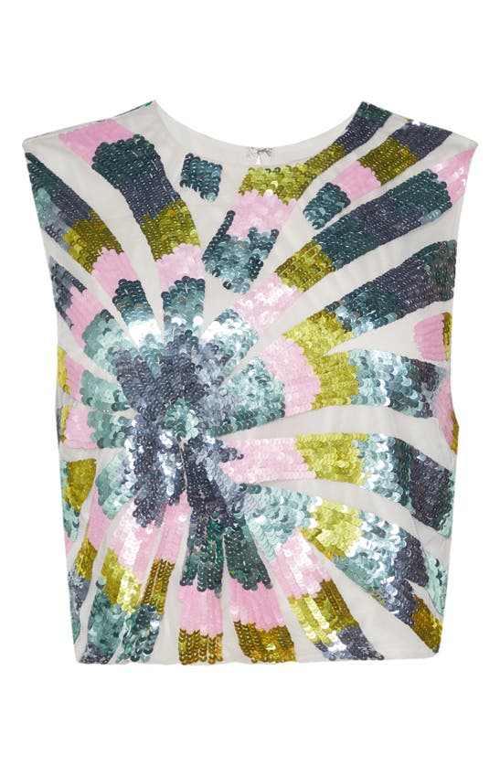 Nasty Gal Tie Dye Sequin Palm Crop Top In White