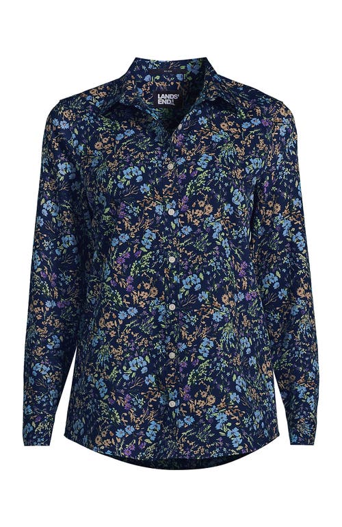 Shop Lands' End Plus Size No Iron Button Front Shirt In Deep Sea Navy Wildflowers