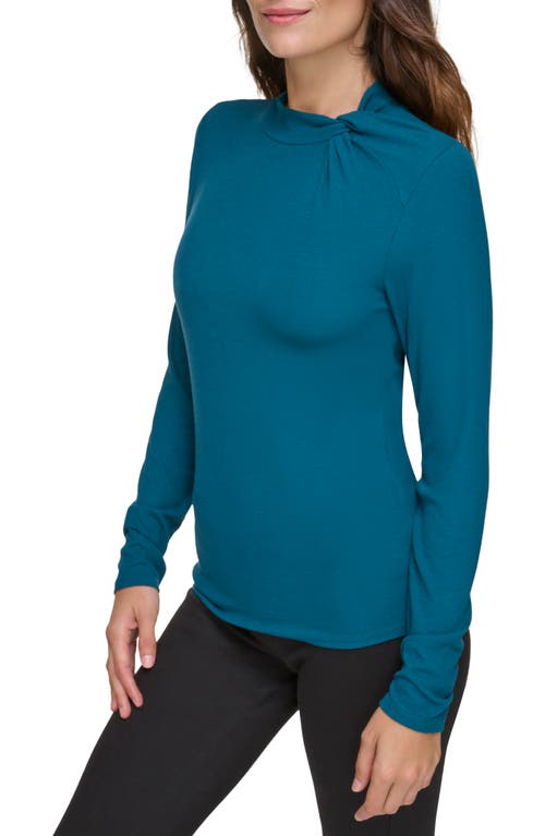 Andrew Marc Sport Twisted Mock Neck Long Sleeve Ribbed Top In Moody Teal