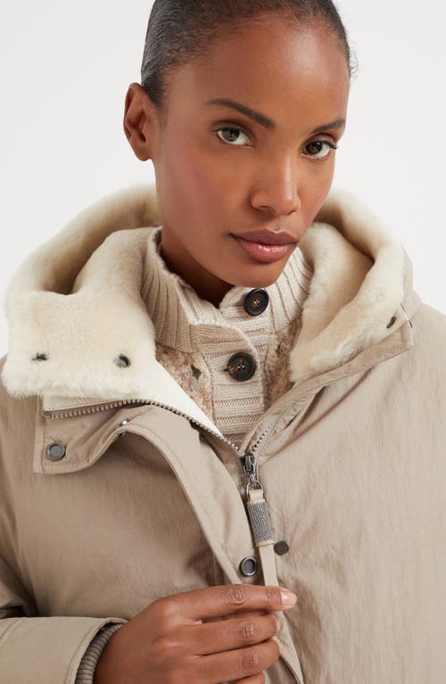 Shop Brunello Cucinelli Water-resistant Techno Cotton Down Parka With Detachable Shearling Insert In Beige