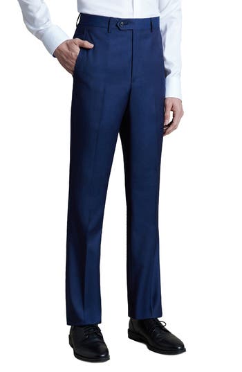 Santorelli Roma Mini Herringbone Regular Fit Dress Pants In Blue