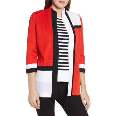 Ming Wang Colorblock Knit Jacket, Red