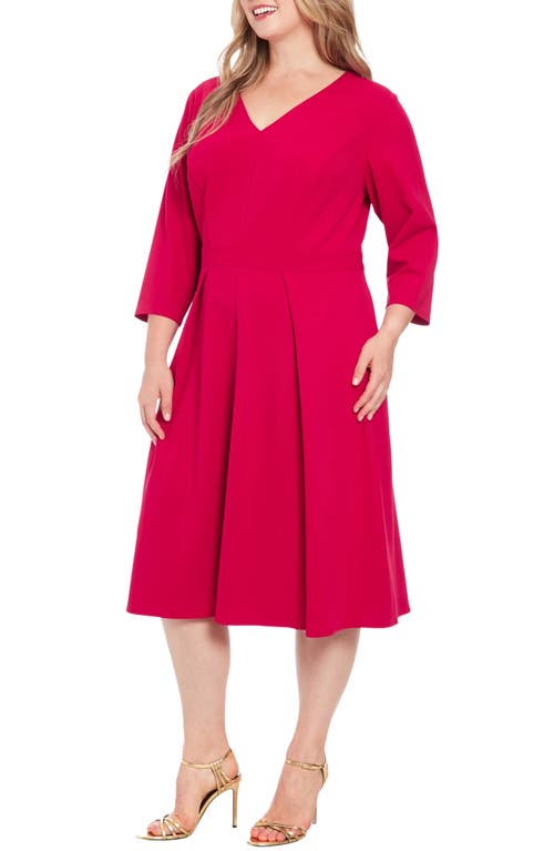 London Times Plus Size Topstitched 3/4-sleeve Dress In Sangria