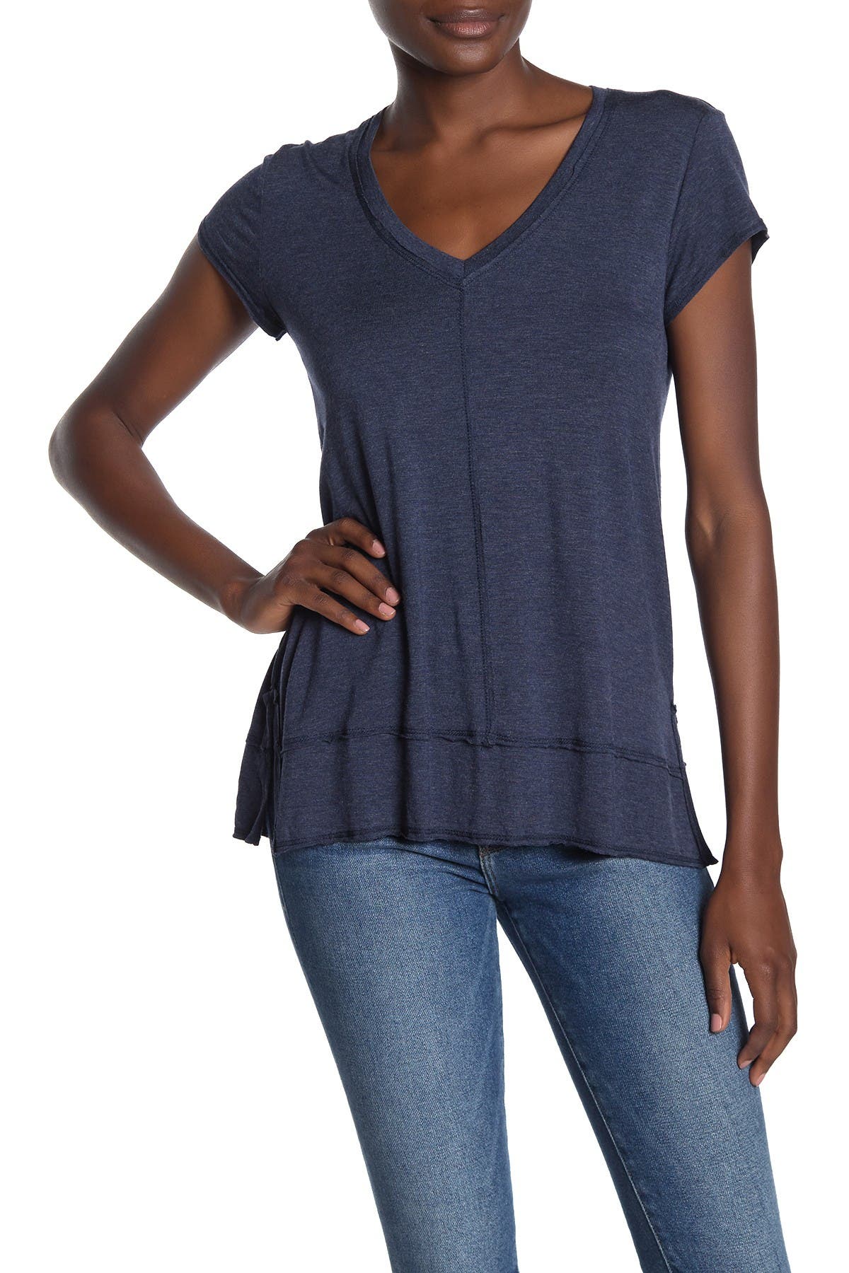 H By Bordeaux Cap Sleeve V-neck Top In 