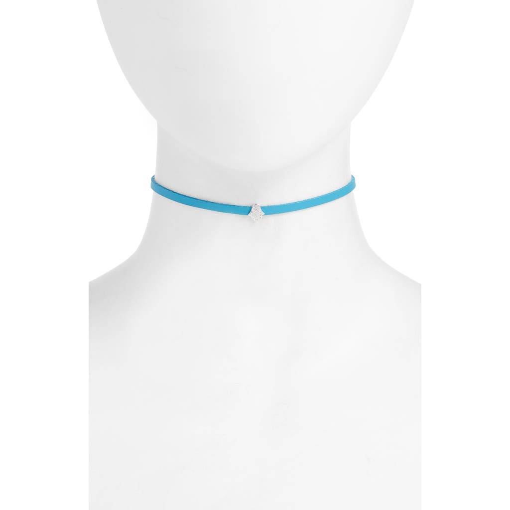 Shop Knotty Charm Choker In Turquoise/rhodium Chain