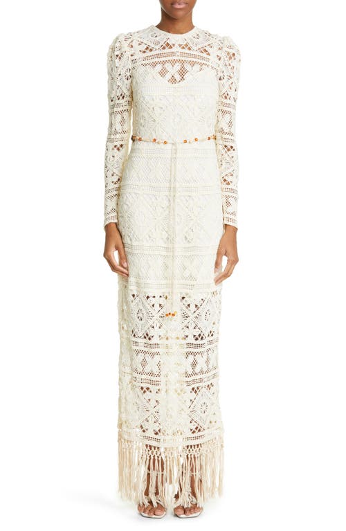 Zimmermann Cira Long Sleeve Ribbon Lace Maxi Dress in Ivory