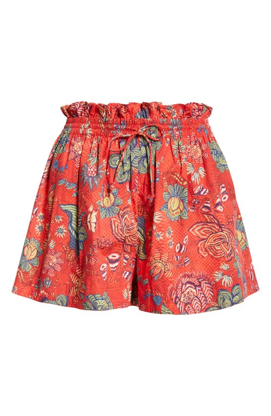 Shop Ulla Johnson Devin Floral Cotton Drawstring Shorts In Hibiscus