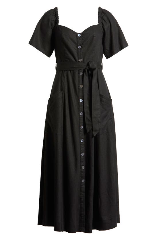 Shop Le Jean Willow Belted Linen Blend Midi Dress In Black