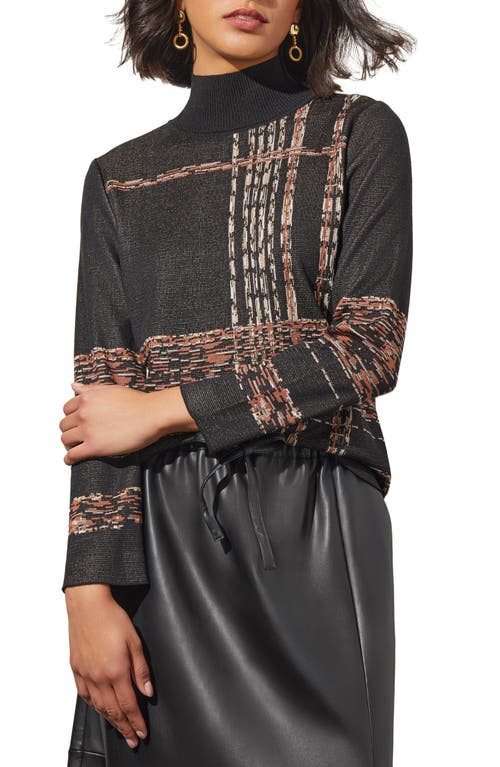 Shop Ming Wang Mock Neck Jacquard Tunic In Black/chestnut/ivory